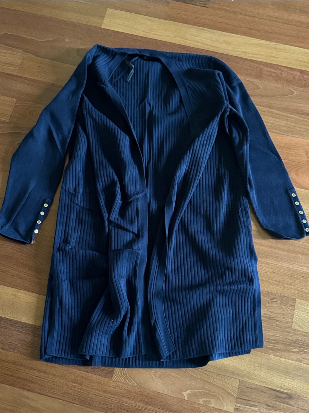 Navy Ribbed Open-Front Women's Coatigan